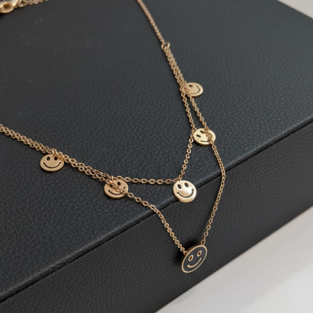 Imported Luxe Stainless Steel Layered Smiley Face Pendant Chain