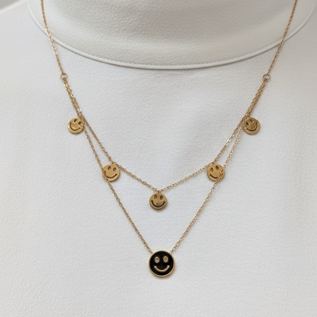 Imported Luxe Stainless Steel Layered Smiley Face Pendant Chain