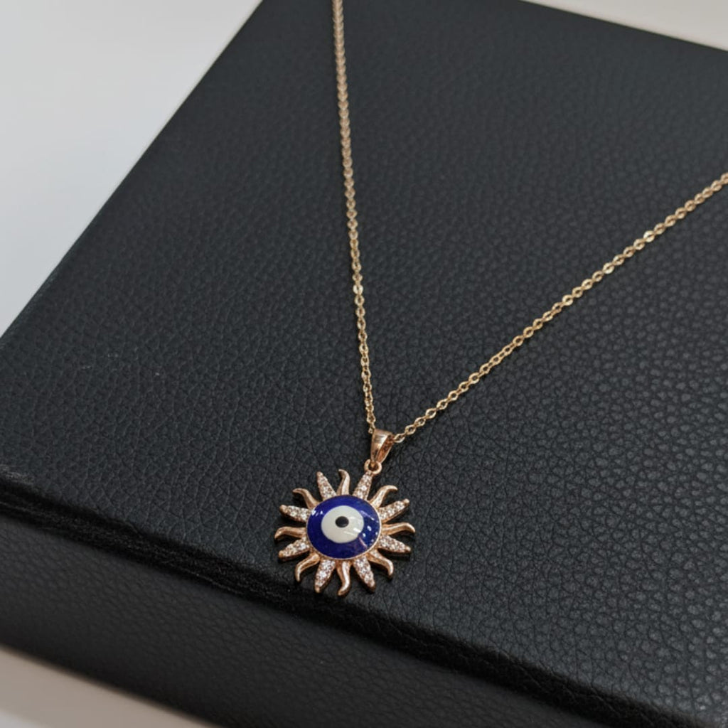Premium Anti-Tarnish Steel Evil Eye Sun Pendant Chain