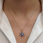 Premium Anti-Tarnish Steel Evil Eye Sun Pendant Chain