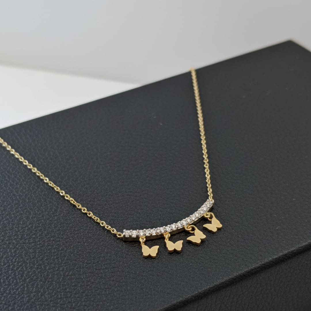 EverShine Anti-Tarnish Stainless Steel CZ Butterfly Charm Chain