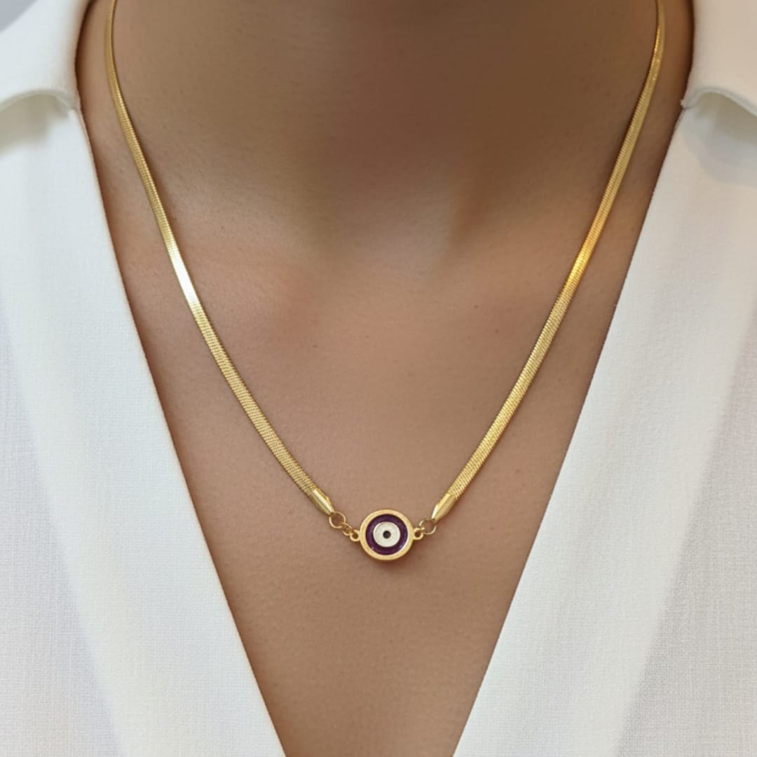 Premium Anti-Tarnish Steel Gold Evil Eye Pendant Chain
