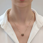 Premium Anti-Tarnish Steel Gold Black Enamel Triple Ring Barrel Pendant Chain