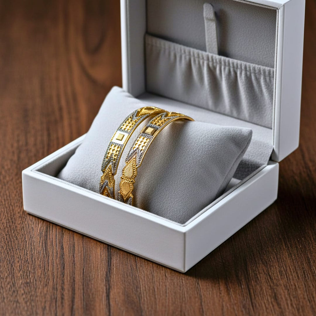 CNC Micro-Mesh V-Motif Bangles | Set of 2
