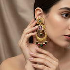 Polki Kundan Chandbali Earrings with Ruby Green Beads