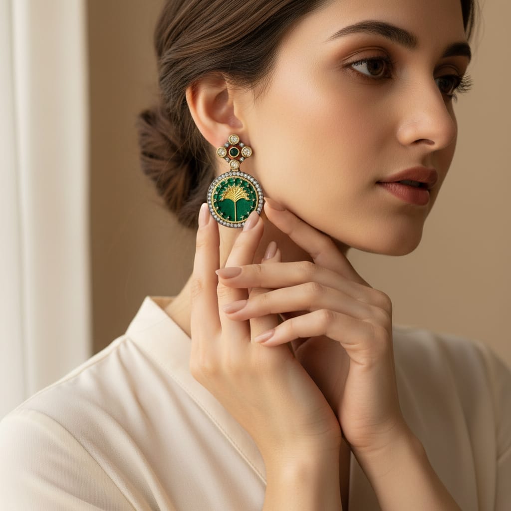 Meenakari Tree of Life Round Drop Earrings