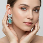Butterfly CZ Earrings with Aqua Teardrop Stone