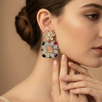 Kundan Navratna Square Drop Earrings
