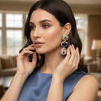 Kundan Polki Triple Drop Earrings with White Onyx