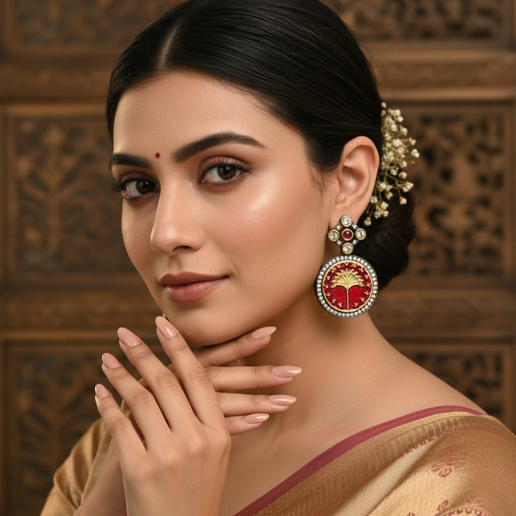 Meenakari Tree of Life Round Drop Earrings