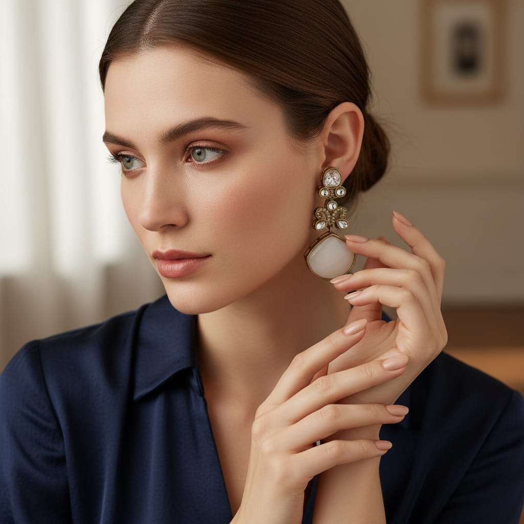 Polki CZ Butterfly Motif Stone Drop Earrings