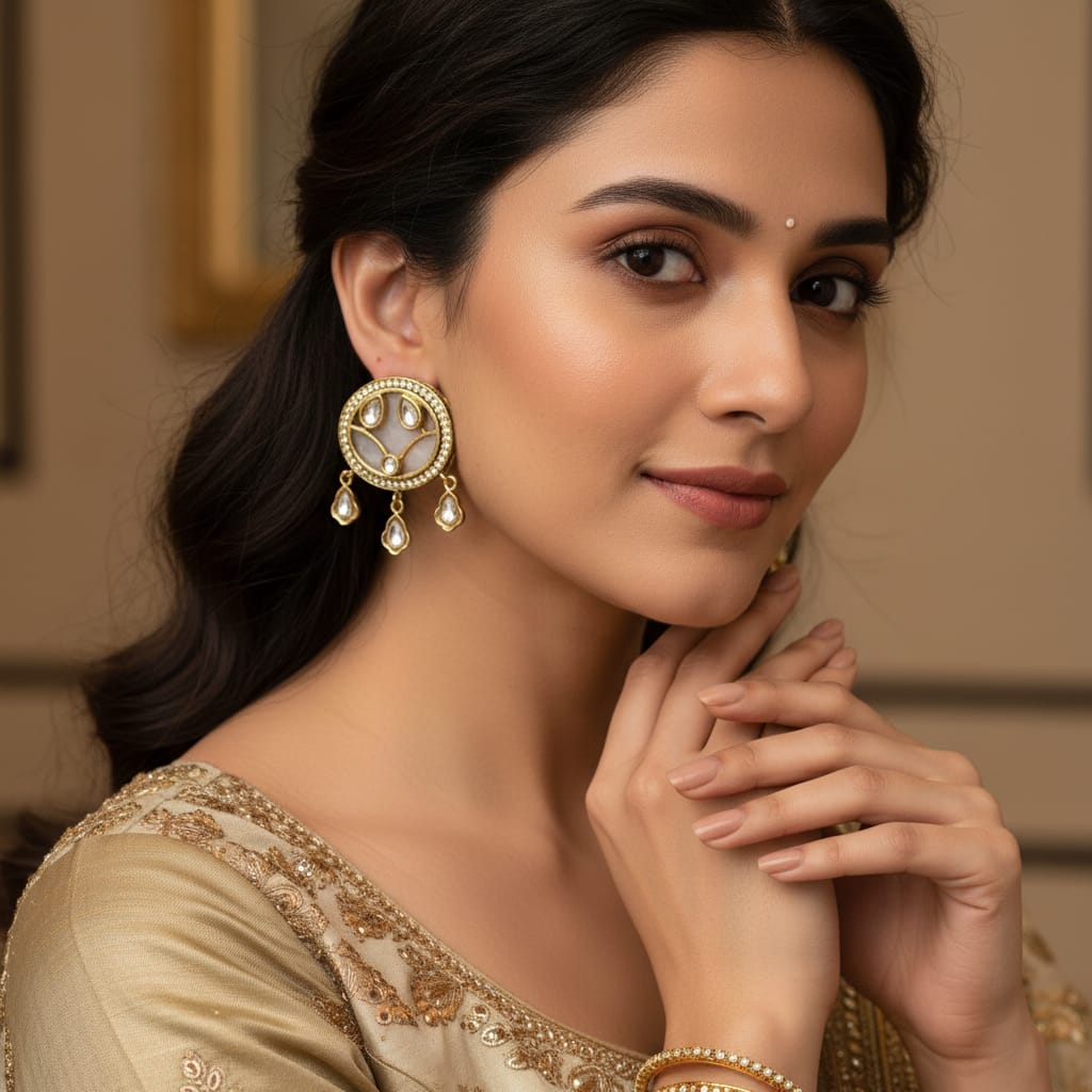 Polki Kundan Round Chandbali Earrings