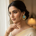 Pearl Stud Cabochon Chandbali Earrings with Seed Pearl Drops
