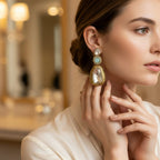 Polki Kundan Crystal Drop Earrings with Pearl & Gold Engraving