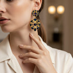 Meenakari Floral Drop Earrings with Gemstone Centre