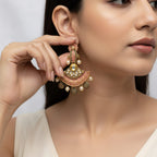Peach Meenakari Kundan Chandbali Earrings with Pearl Drops