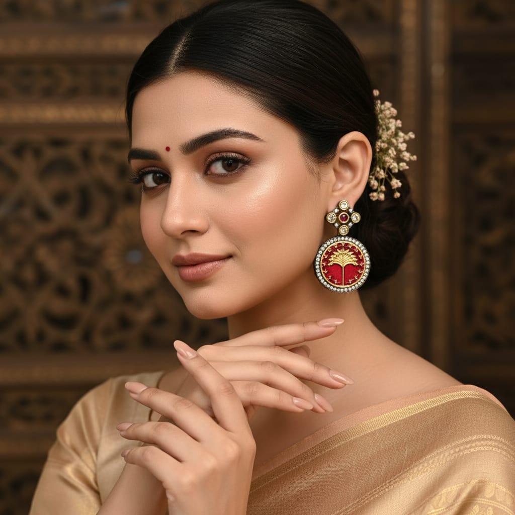Meenakari Tree of Life Round Drop Earrings