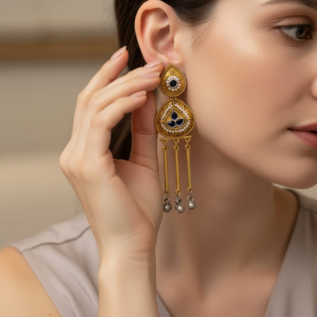 Rajwadi Dual Tone Tassel Earrings