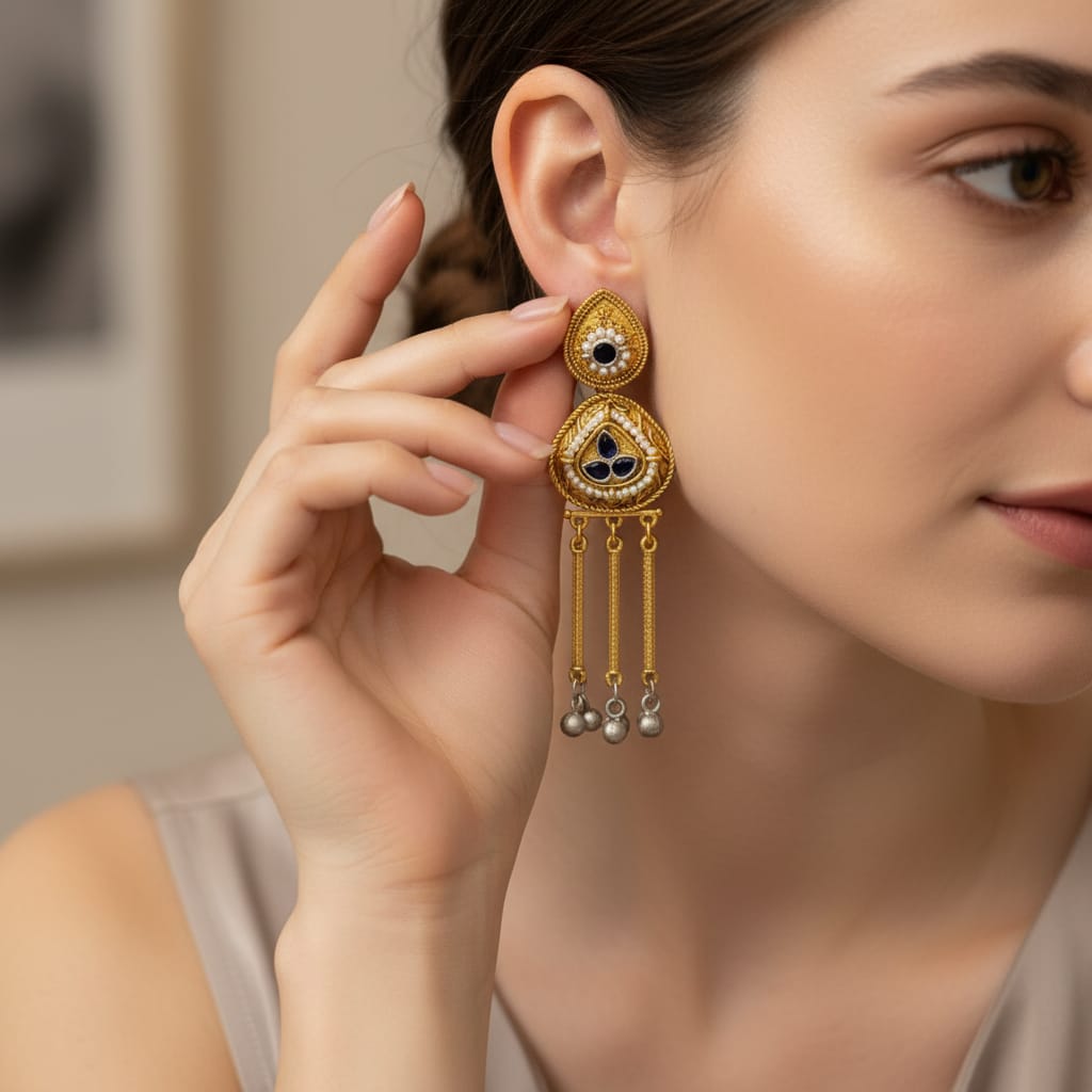 Rajwadi Dual Tone Tassel Earrings