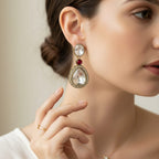 Antique Gold Polki Teardrop Drop Earrings