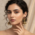 Antique Gold Ruby & Emerald Mughal Jhumka Earrings