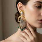 Rajwadi Dual Tone Chandbali Earrings with Mirror Kundan Top