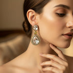 Antique Gold Polki Teardrop Drop Earrings