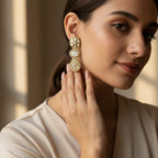 Kundan Polki Triple Drop Earrings with White Onyx