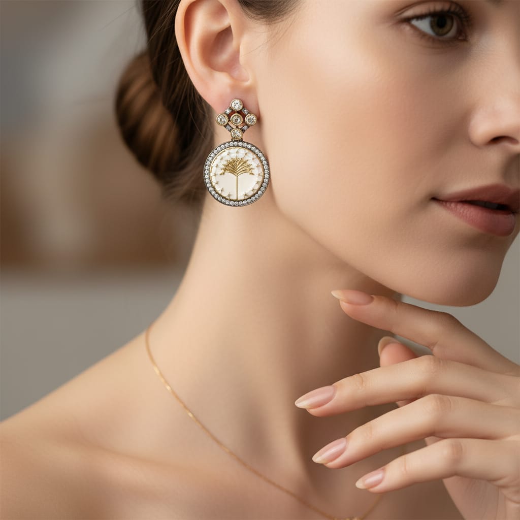 Meenakari Tree of Life Round Drop Earrings