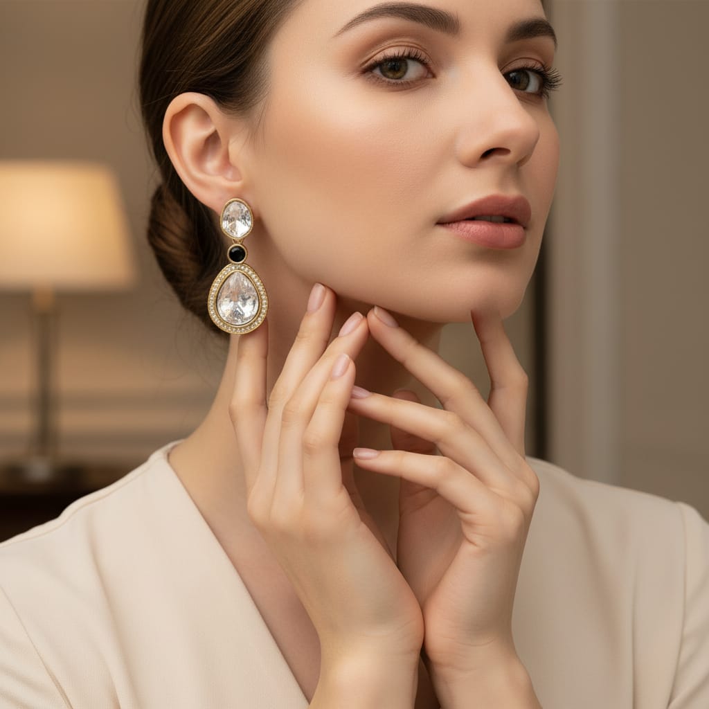 Antique Gold Polki Teardrop Drop Earrings