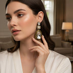 Polki Kundan Crystal Drop Earrings with Pearl & Gold Engraving