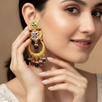 Polki Kundan Chandbali Earrings with Ruby Green Beads