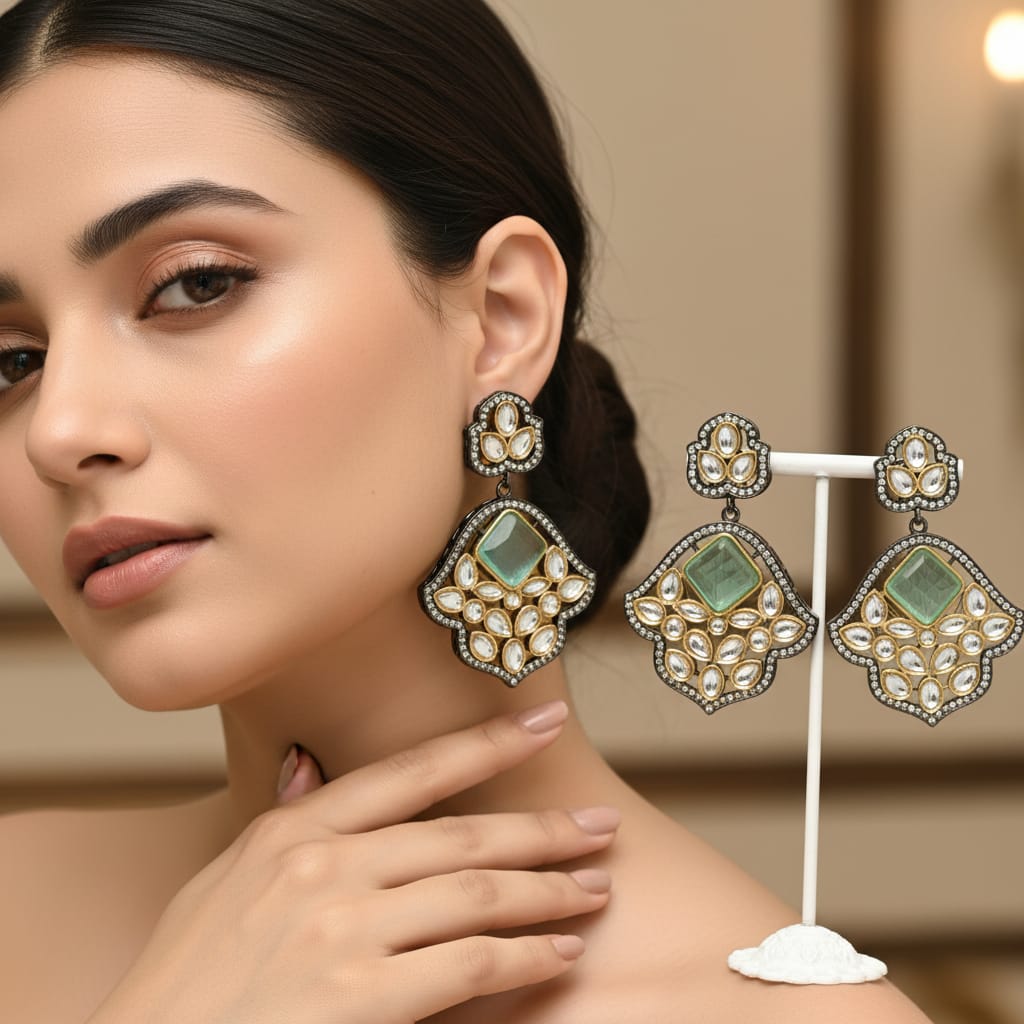 Zara Polki Kundan Statement Earrings