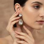 Antique Gold Polki Teardrop Drop Earrings