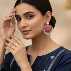 Pearl Stud Cabochon Chandbali Earrings with Seed Pearl Drops