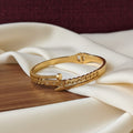 Gold Double Band Curb Chain CZ Bolt Bangle