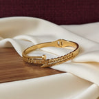 Gold Double Band Curb Chain CZ Bolt Bangle