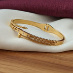Gold Double Band Curb Chain CZ Bolt Bangle