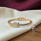 Gold Daisy Enamel CZ Bar Bangle