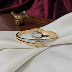 Gold Double Band Interlocking CZ Link Bangle