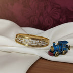 Gold Wide Cuff CZ Chain Link Milgrain Bangle
