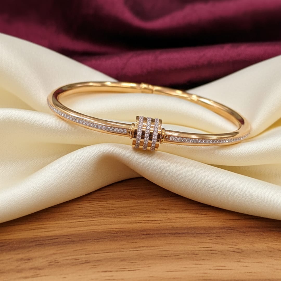 Gold Barrel Clasp Diamond Bangle