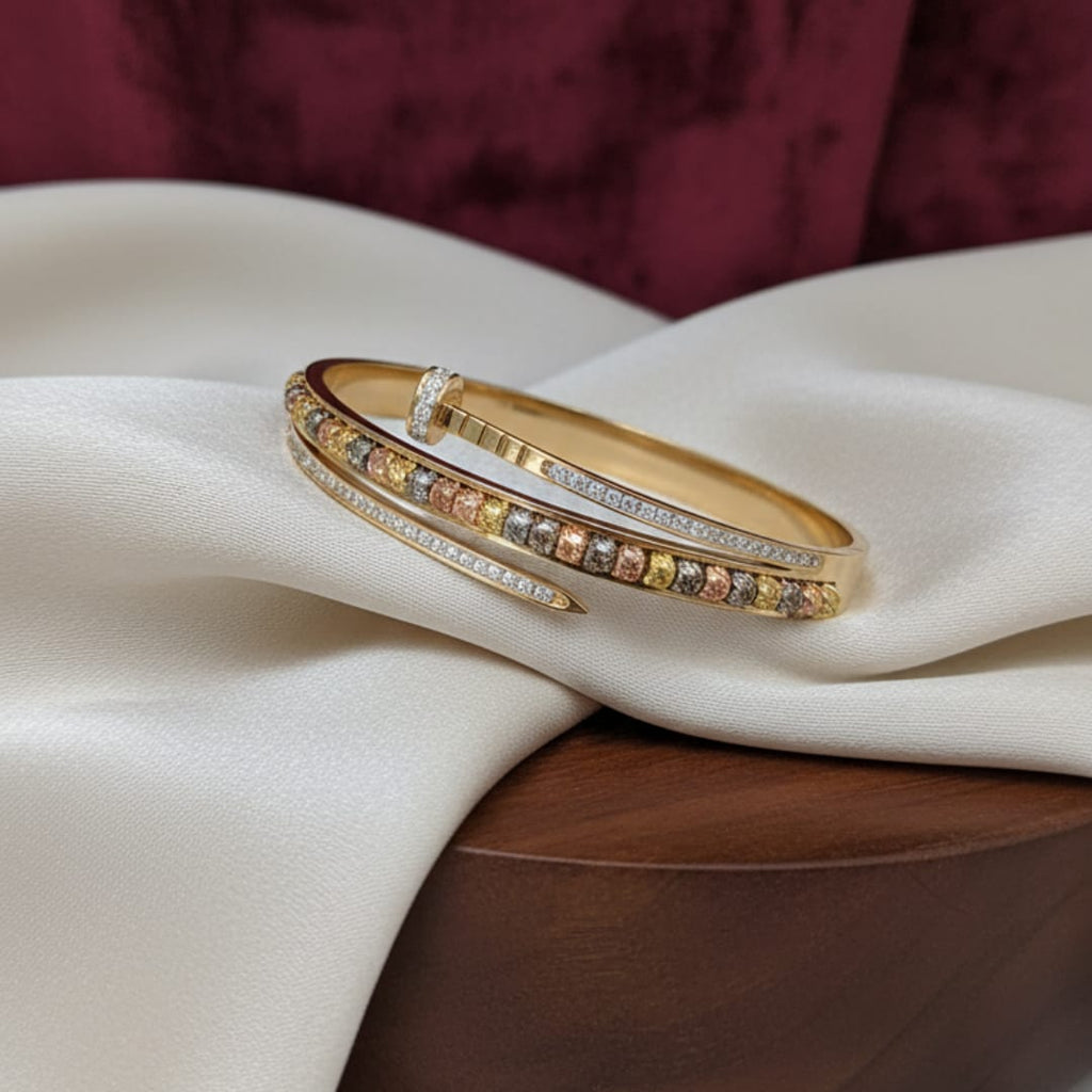 Gold-Tone Nail Bangle with Multi-Colour beads