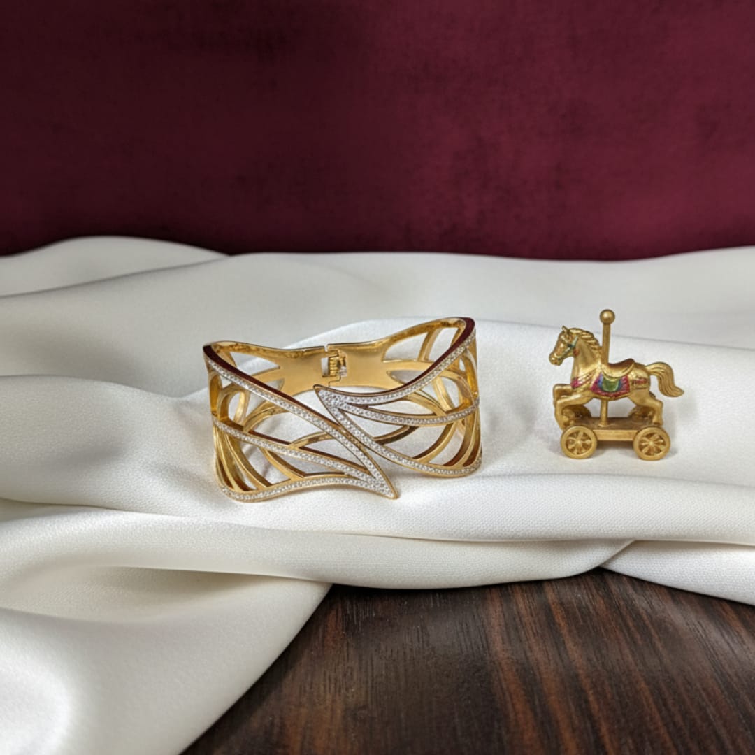Gold-Tone CZ Cuff Bangle | Openwork Lattice Design