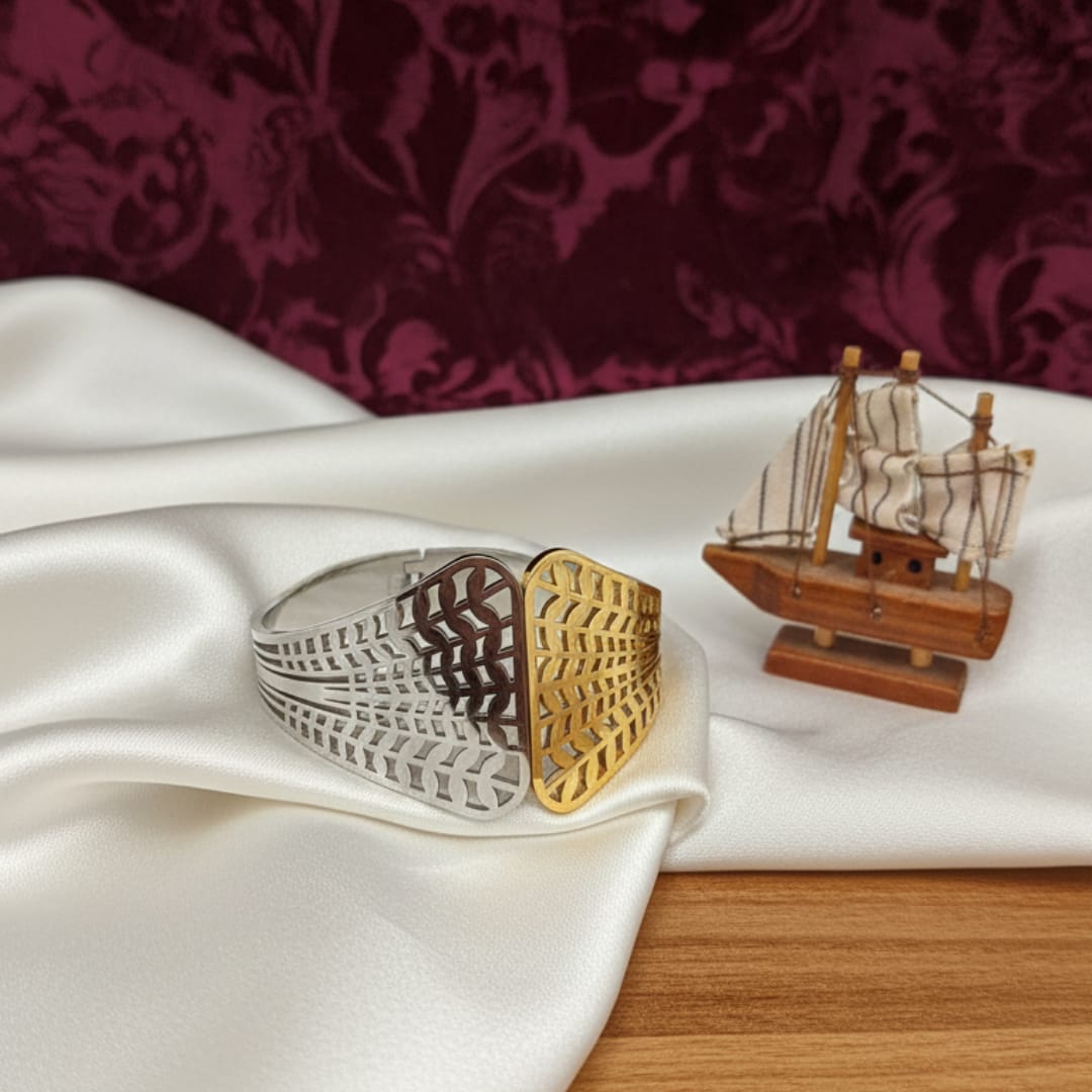 Dual Tone Filigree Bangle – Silver & Gold Openwork Cuff