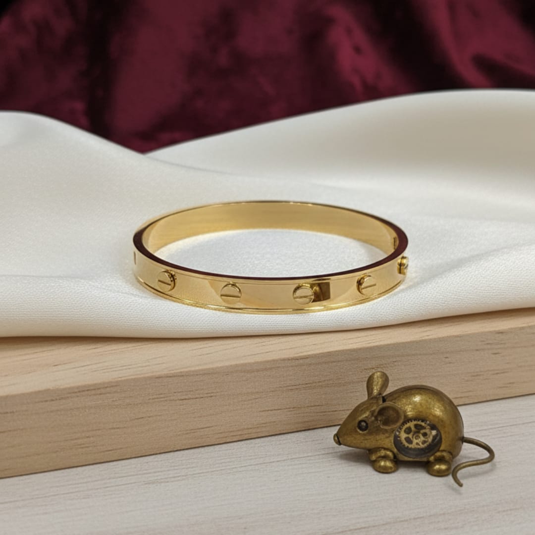 Screw-Head Engraved Gold-Tone Bangle