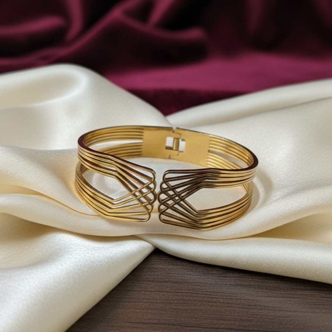 Multi-Wire Geometric Crossover Open Cuff Gold-Tone Bangle