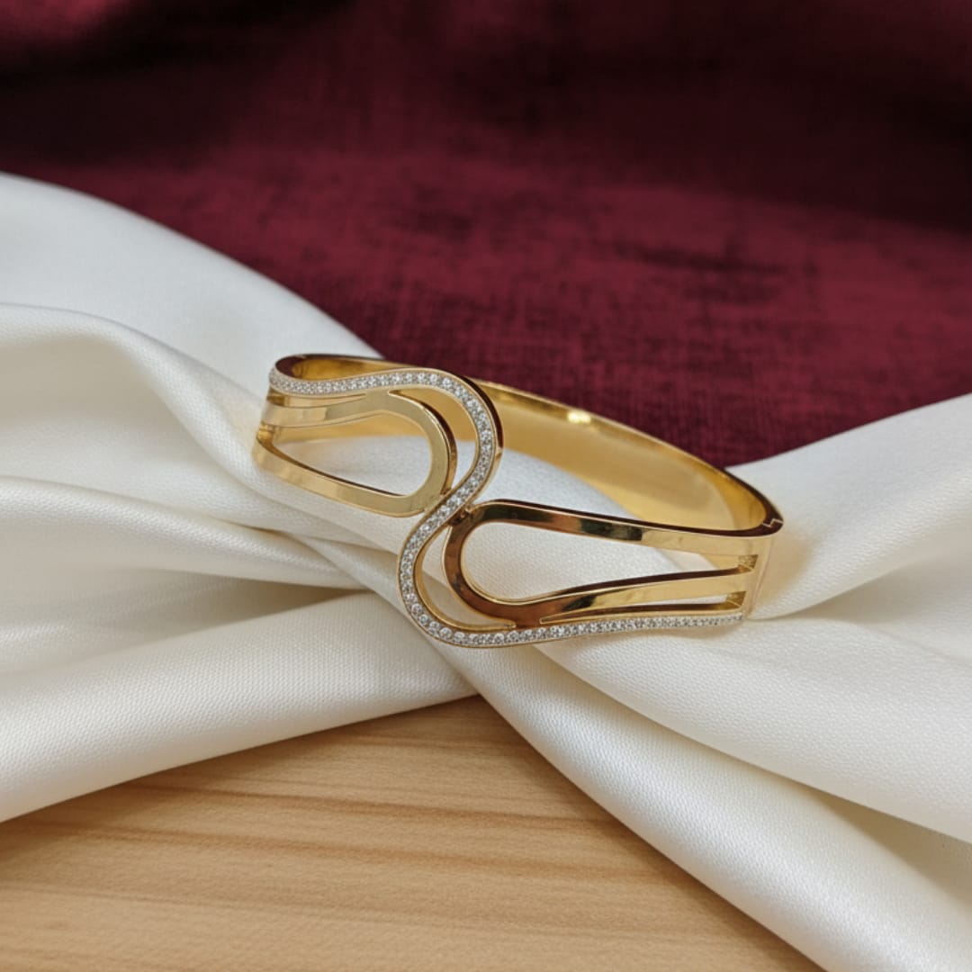 Double Teardrop Loop Crystal-Edge Gold-Tone Bangle