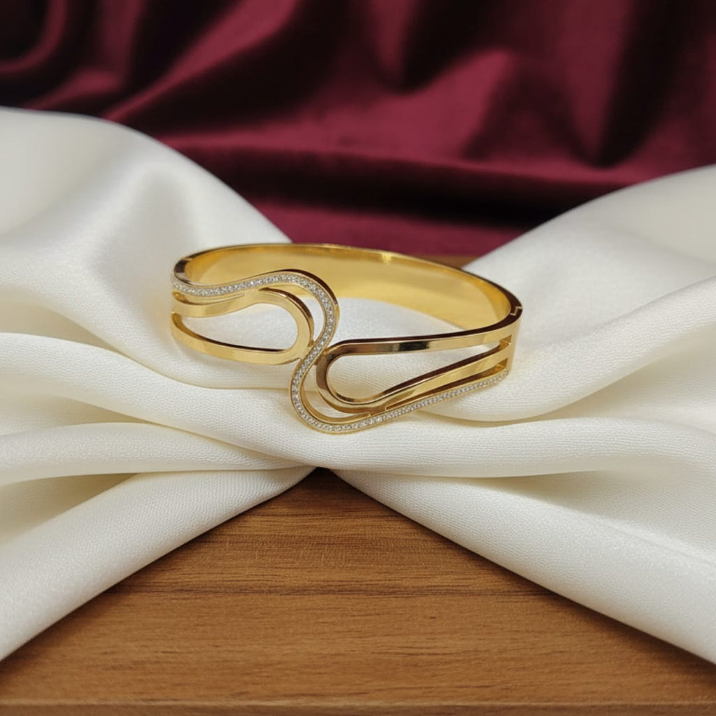 Double Teardrop Loop Crystal-Edge Gold-Tone Bangle
