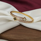 Dual Clover Charm Crystal Track Gold-Tone Bangle